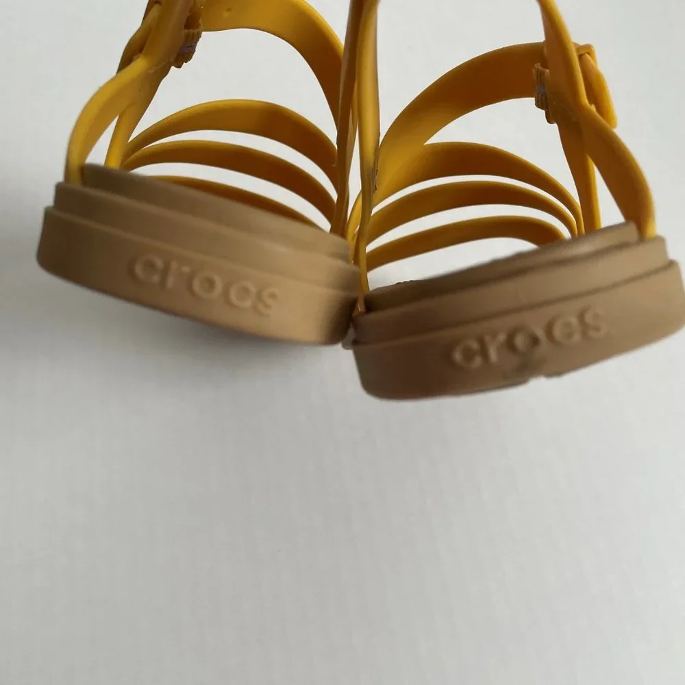 Crocs Tulum Strappy Sandals Size 6 Canary Yellow/Tan 206107 Adjustable Buckle - Picture 4 of 11